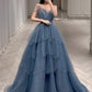 Blue tulle sequins long ball gown formal dress long prom dress,DS4513
