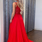 V Neck Red Lace Long Prom Dresses with High Slit,DS4505