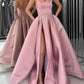 A Line Strapless High Slit Burgundy/Pink/Navy Blue Prom Dresses, High Slit Formal Dresses, Graduation Dresses,DS1856