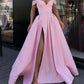 Off Shoulder Pink High Slit Prom Dresses, Off Shoulder Formal Dresses, Graduation Dresses,DS1853