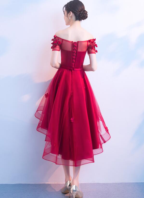Lovely Red Tulle Homecoming Dress High Low Prom Dresses,DS1077