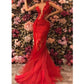 Red Sheer See Through Backless Mermaid Dress Plus Size,DS4555