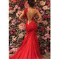 Red Sheer See Through Backless Mermaid Dress Plus Size,DS4555