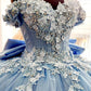 Sexy Sweetheart Blue Quinceanera Dresses Ball Gown 2021 Bow Knot Appliques Formal Kids Prom Party Dress Wear Long,DS4597