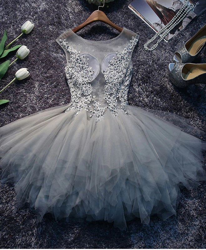 Homecoming Dresses,Cute tulle lace irregular short prom dress, homecoming dress,DP24577