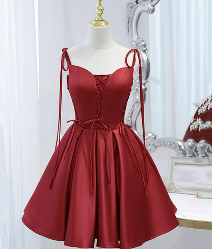 Homecoming Dresses,satin lace-up short prom dress party dress,DP24563