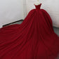 RED GOTHIC BEADING OFF-THE-SHOULDER BALL GOWN WEDDING DRESS,DS4599