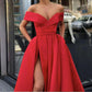 Off Shoulder Red/ Blue High Slit Prom Dresses, Off Shoulder Formal Dresses, Graduation Dresses,DS1855