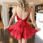 Two Piece Red Homecoming Dress with Tie Back,DS0829