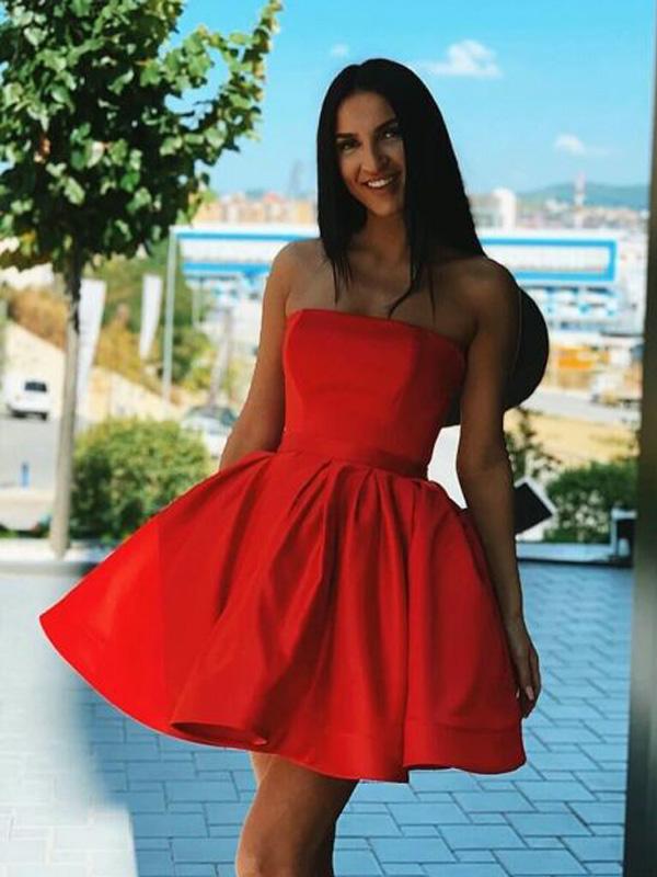 Strapless Red Sexy A-line Short Cheap Homecoming Prom Party Dress,DS0904