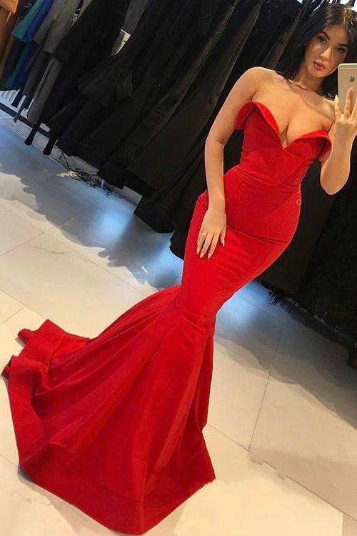Stylish Sweetheart Red Mermaid Prom Dresses with Sweep Train,DS4450
