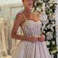 Glitter Wedding Dress A Line Shiny Tulle Straps Beaded Long Tail Bride Gowns ,DS4450